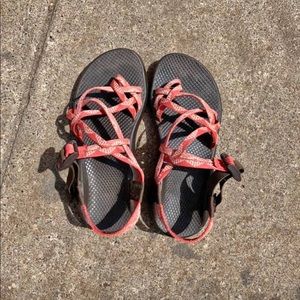 Brown and Coral Chacos